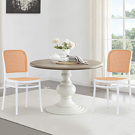 Glamour Home Balto Plastic and Rattan Dining Accent Chairs, Natural/White, Set Of 2 Chairs
