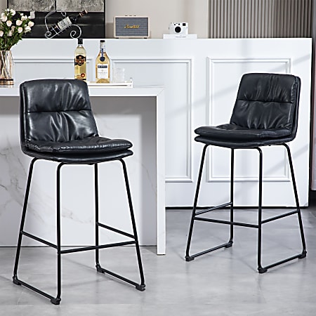 Glamour Home Bauer Faux Leather Barstools With Back, Black, Set Of 2 Barstools