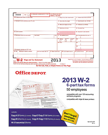 Office Depot® Brand 6-Part W-2 Forms, 8 1/2" x 11", Pack Of 50
