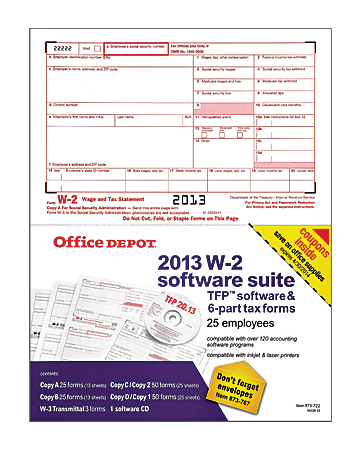 Office Depot® Brand 6-Part W-2 Laser Form & Software Sets, White, Pack Of 25