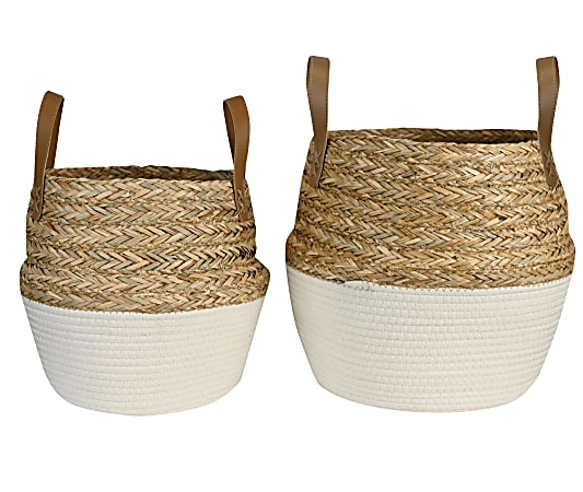 GNBI Polyester Baskets, Cream/Natural, Set Of 2 Baskets