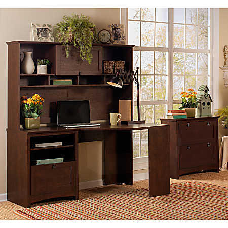 Bush Furniture Buena Vista 60W Corner Desk with Storage in Madison Cherry 