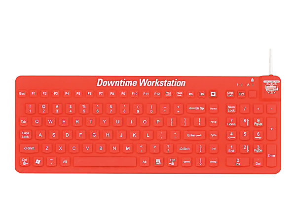 Man & Machine Premium Full Size Waterproof Disinfectable Keyboard - Cable Connectivity - USB Interface - English, French - Computer - PC, Mac - Industrial Silicon Rubber Keyswitch - Red
