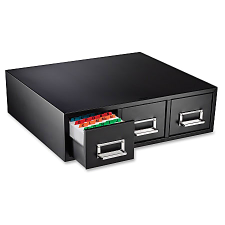Steelmaster Card File Drawers - 18.1" x 16" x 5.3" - 3 x Drawer(s) for File - Index Card - Vertical - Scratch Resistant, Chip Resistant, Label Holder, Pull Handle, Mar Resistant, Rubber Feet, Lockable, Heavy Duty, Stackable - Black - Powder Coated - Steel, Rubber - Recycled