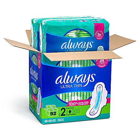 Always Ultra Thin Long Super Pads Size 2 Box Of 92 Pads - Office Depot