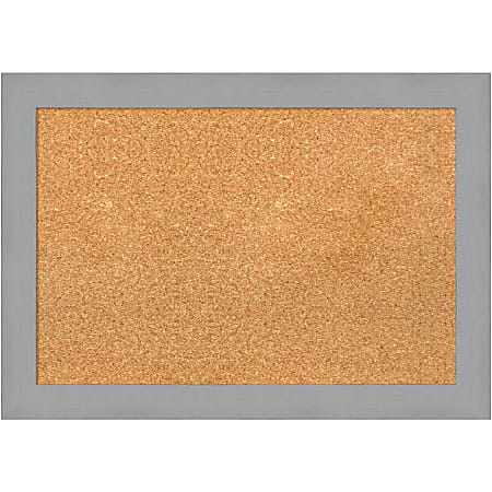 Amanti Art Rectangular Non-Magnetic Cork Bulletin Board, Natural, 27” x 19”, Brushed Nickel Plastic Frame