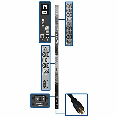 Tripp Lite 8.6kW 3-Phase Monitored PDU, LX Interface, 208/120V Outlets (36 C13/6 C19/3 5-15/20R), LCD, NEMA L2 - PDU3EVN6L2130
