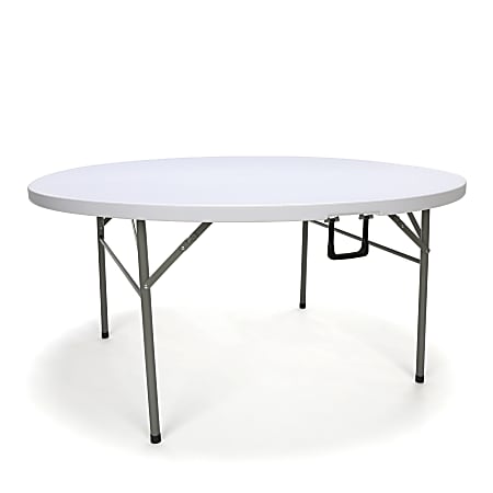 Essentials By OFM Center-Folding Utility Table, Round, 60"W x 60"D, White/Silver