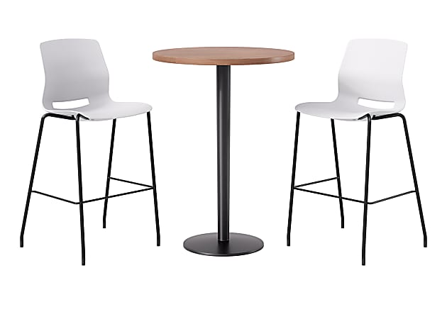 KFI Studios Proof Bistro Round Pedestal Table With Imme Barstools, 2 Barstools, 30", River Cherry/Black/White Stools