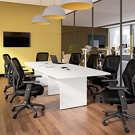 Bush Business Furniture 120-inch Office Conference Table with Wood Base, White, Standard Delivery