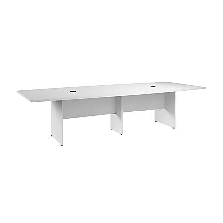 Bush Business Furniture 120"W x 48"D Boat-Shaped Conference Table With Wood Base, White, Standard Delivery