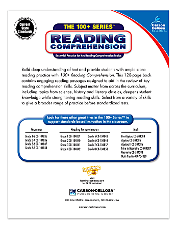 Carson Dellosa 100 Series Reading Comprehension Workbooks Grade 7 Office Depot