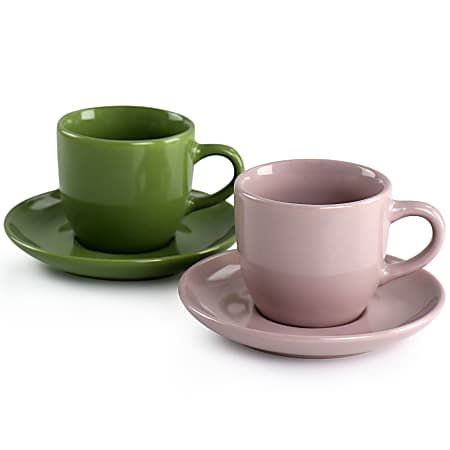 Mr. Coffee Stoneware Espresso Cup And Saucer Set 3 Oz Assorted Colors Set  of 12 Pieces - Office Depot