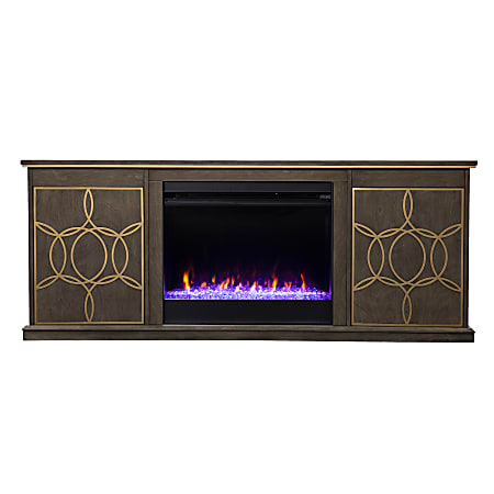 SEI Furniture Yardlynn Color-Changing Fireplace, 24-1/2”H x 60-3/4”W x 15”D, Brown/Gold