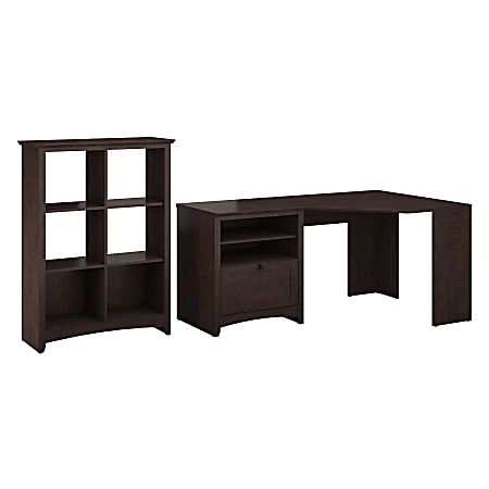 Bush Furniture Buena Vista Corner Desk With 6 Cube Bookcase, Madison Cherry, Standard Delivery