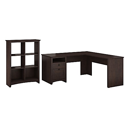 Bush Furniture Buena Vista L Shaped Desk With 6 Cube Bookcase, Madison Cherry, Standard Delivery