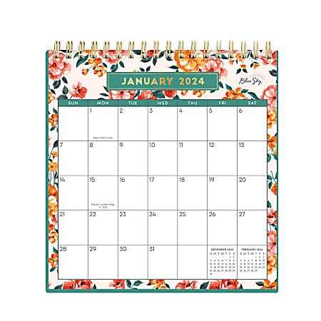 2024 Blue Sky™ Jessica Monthly Desk Calendar With Stand, 6-3/8" x 6-1/16", January to December