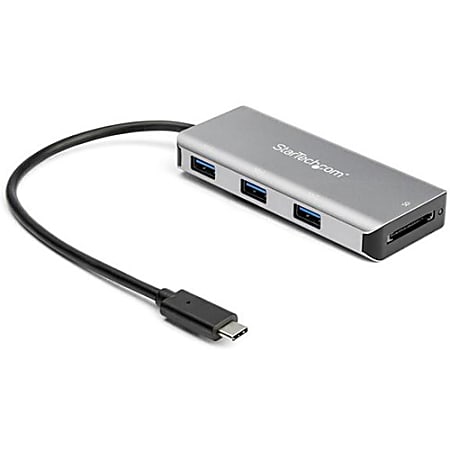 StarTech.com 3 Port USB C Hub with SD Card Reader - 3x USB-A & SD Slot - USB 3.1/3.2 Gen 2 10Gbps Type C Laptop Adapter Hub - HB31C3ASDMB