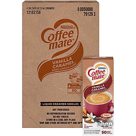 Coffee mate Vanilla Caramel Nondairy Liquid Creamer Singles - Vanilla Caramel Flavor - 0.38 fl oz (11 mL) - 200 Serving - 50/Box - 4 / Carton