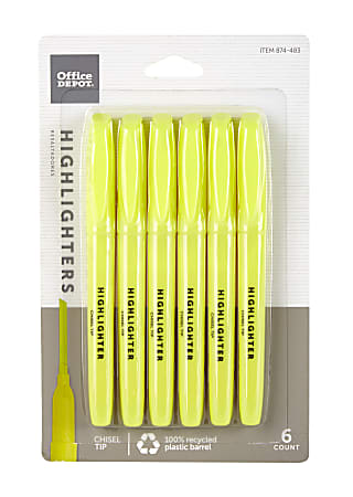 Office Depot® Brand Pen-Style Highlighters, 100% Recycled, Fluorescent Yellow, Pack Of 6