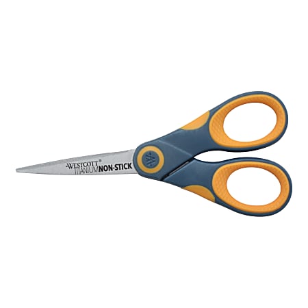 Westcott® Titanium-Bonded Non-Stick Scissors, 5", Pointed, Gray/Yellow