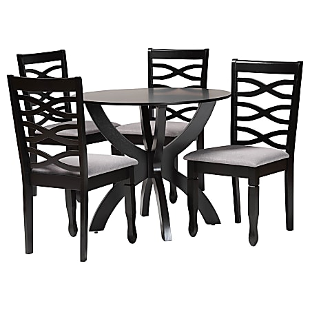Baxton Studio Aspen Fabric And Finished Wood 5-Piece Dining Set, 29-15/16”H x 35-7/16”W x 35-7/16”D, Gray/Dark Brown