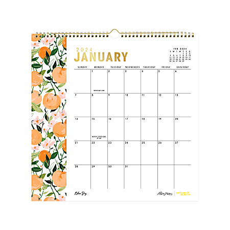 2024 Blue Sky™ Monthly Wall Calendar, 12” x 12", Clementine, January To December