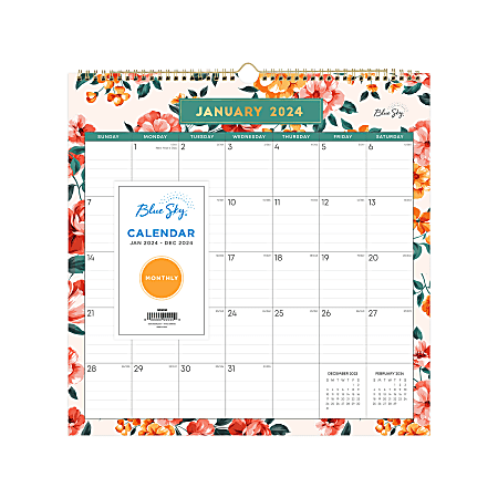 2024 Blue Sky™ Monthly Wall Calendar, 12" x 12", Jessica, January To December