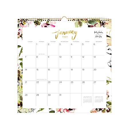 2024 Blue Sky™ Monthly Wall Calendar, 12” x 12", Helleborre, January To December