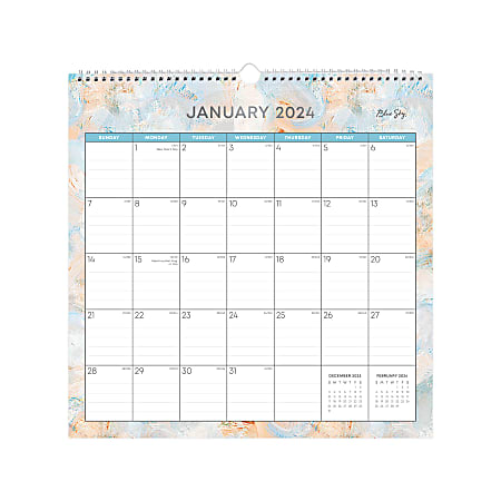 2024 Blue Sky™ Monthly Wall Calendar, 12” x 12", Carlsen, January To December