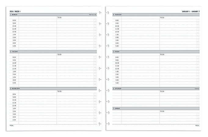 2024 TUL® Discbound Weekly Planner Refill Pages, Hourly Appointment Times, Letter Size, January To December