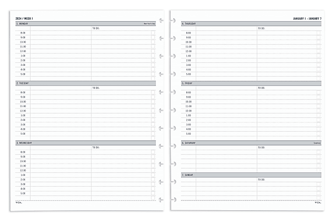 2024 TUL® Discbound Weekly Planner Refill Pages, Hourly Appointment Times, Junior Size, January To December