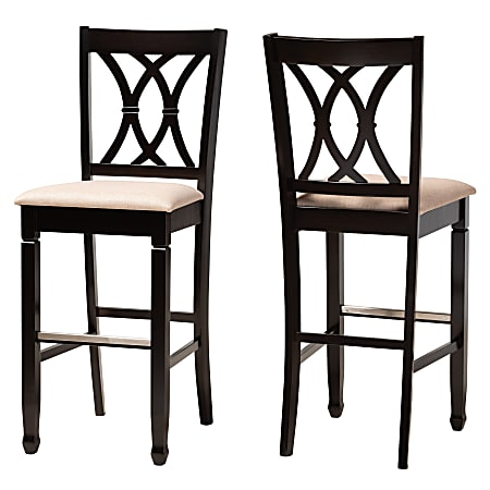 Baxton Studio Calista Bar Stools, Sand/Espresso Brown, Set Of 2 Stools