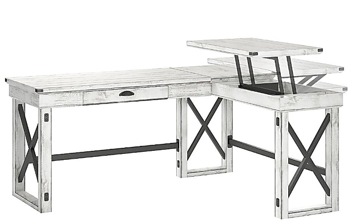 Ameriwood™ Home Wildwood 68"W L-Shaped Computer Desk With Lift Top, Distressed Whitewash
