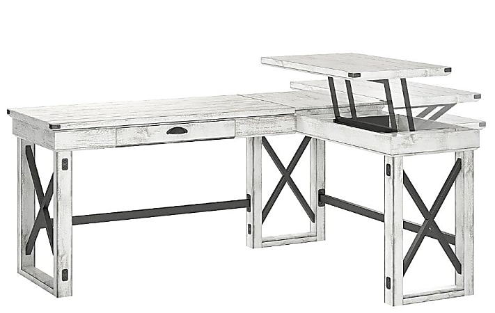 Ameriwood™ Home Wildwood L-Shaped Desk With Lift Top, Distressed Whitewash