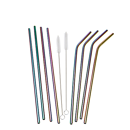 Mind Reader Metal Straws, 10-1/2”L, Rainbow, Pack Of 8 Straws