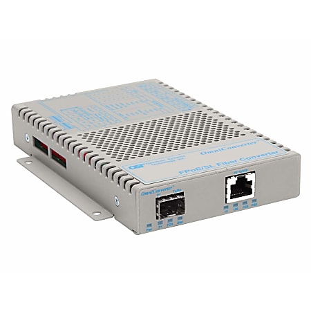Omnitron OmniConverter SL 10/100 PoE Ethernet Fiber Media Converter Switch RJ45 SFP Wide Temp - 1 x 10/100BASE-TX; 1 x 100BASE-FX; US AC Powered; Lifetime Warranty