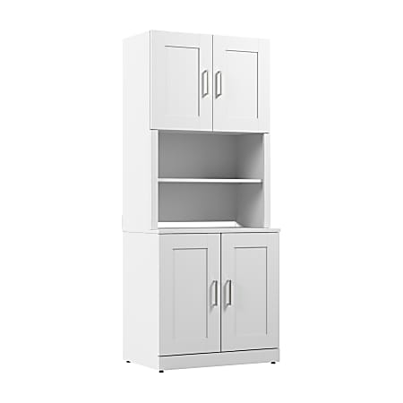 Bush Business Furniture Hampton Heights 30"W Storage Cabinet With Doors And Hutch, White, Standard Delivery
