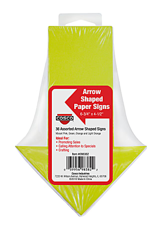COSCO® Die-Cut Directional Arrows, 6-3/4" x 4-1/2", Assorted Colors, Pack Of 36 Arrows