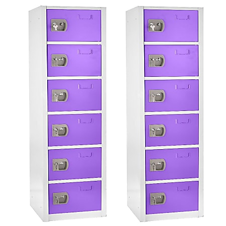 Alpine 6-Tier Steel Lockers, 72”H x 12”W x 12”D, Purple, Pack Of 2 Lockers