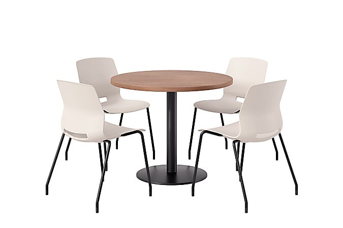 KFI Studios Midtown Pedestal Round  Table Set With Armless Chairs, 31-3/4”H x 22”W x 19-3/4”D, Cafelle Top/Black Base/Light Gray Chairs, 840031939913