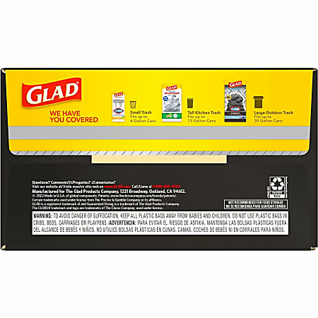 Glad Large Drawstring Trash Bags - Large Size - 30 gal Capacity - 30 Width  x 32.99 Length - 1.05 mil (27 Micron) Thickness - Drawstring Closure -  Black - Plastic - 34/Bundle - 90 Per Box - Garbage, Indoor, Outdoor -  Bluebird Office Supplies