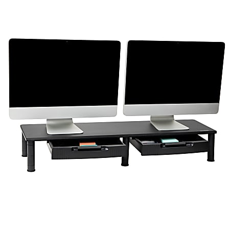 Mind Reader Dual-Monitor Stand With Drawers, 6-1/2"H x 11"W x 38-1/2"D, Black