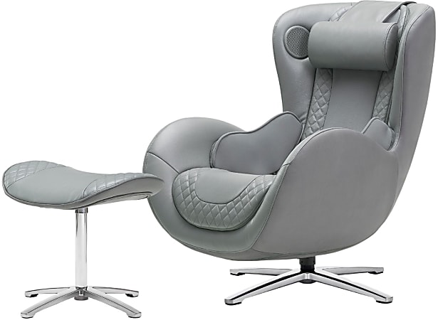 Nouhaus Classic Leather Massage Chair With Ottoman, Ash Gray
