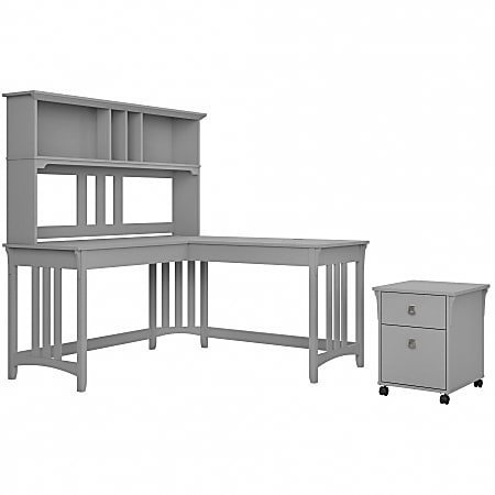 Bush® Furniture Salinas 60"W L-Shaped Writing Desk With Hutch And Mobile File Cabinet, Cape Cod Gray, Standard Delivery