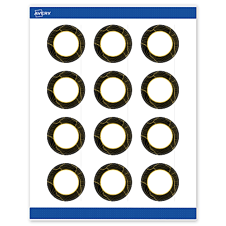 Avery® Printable Labels With Sure Feed® Technology, S00-ETJ, Round, 2", Matte White With Preprinted Black/Gold Vein Border, Pack Of 120