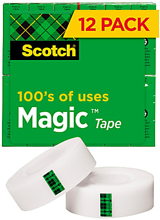 Scotch Magic Tape, Invisible, 3/4 in x 1000 in, 12 Tape Rolls, Home Office and School Supplies