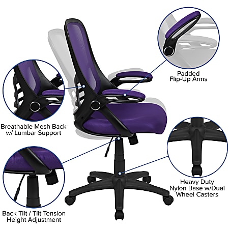 Flash Furniture - High Back Mesh Ergonomic Swivel Office Chair with Flip-Up Arms - Purple