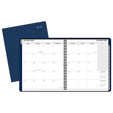 Office Depot® Brand Monthly Planner, 9" x 11", 30% Recycled, Cobalt Blue, January to December 2018 (OD710717-18)