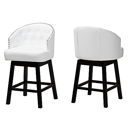 Baxton Studio Theron Faux Leather Swivel Counter-Height Stools With Backs, White/Espresso Brown, Set Of 2 Stools